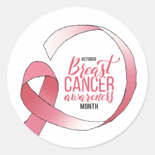 Sticker Rond Ruban pour cancer du sein rose Dessin du mois de l