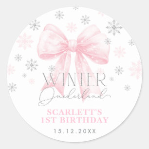Sticker Rond Ruban rose Bow Silver Winter Onederland Anniversai