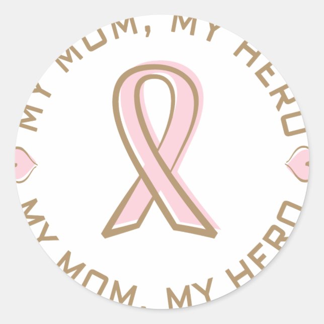 Sticker Rond Ruban rose Cancer du sein Ma maman Mon héros (Devant)