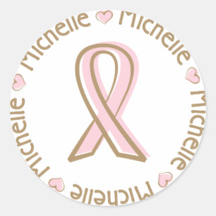 Sticker Rond Ruban rose Cancer du sein Nom Michelle