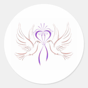 Sticker Rond Ruban rose colombe