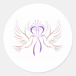 Sticker Rond Ruban rose colombe