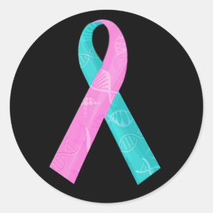 Sticker Rond Ruban rose et de Teal BRCA d'ADN