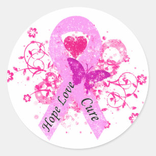 Sticker Rond Ruban rose Hope Love Cure