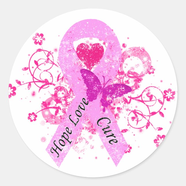 Sticker Rond Ruban rose Hope Love Cure (Devant)