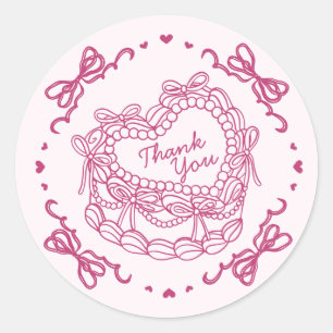 Sticker Rond Ruban Rose Rétro Cœur Coquette Gâteau Merci
