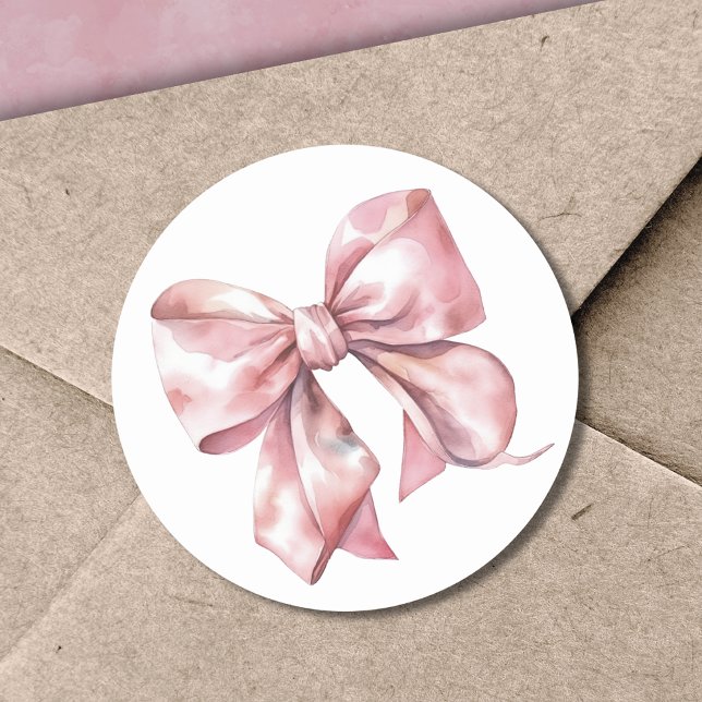 Sticker Rond Ruban Rose Simple Mariage ou Baby Shower (Pink Bow Simple Bridal Or Baby Shower Classic Round Sticker)