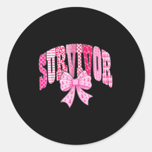 Sticker Rond Ruban Rose Survivant Coquette Ruban Cancer du Sein