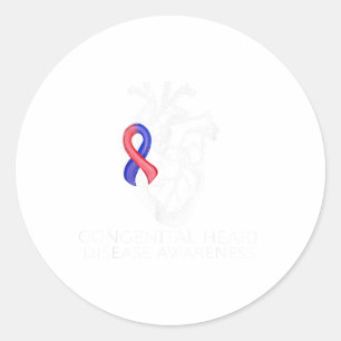 Sticker Rond Ruban Rouge Et Bleu Maladie Cardiaque Congénitale