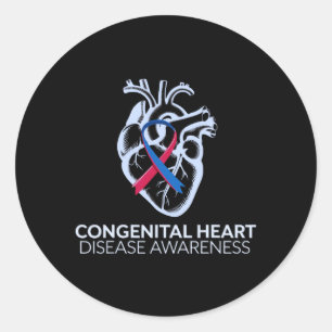Sticker Rond Ruban Rouge Et Bleu Maladie Cardiaque Congénitale 