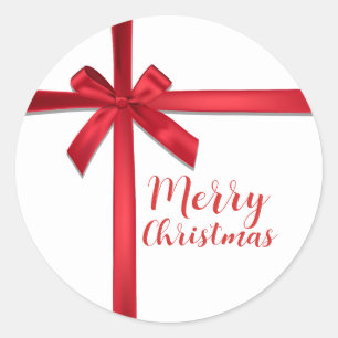 Sticker Rond Ruban satiné rouge à nœud pour la fête de Noël