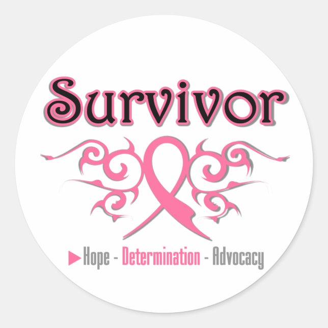 Sticker Rond Ruban Tribal Survivant du cancer du sein (Devant)