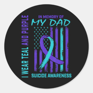 Sticker Rond Ruban turquoise Violet En Mémoire De Papa Suicide 