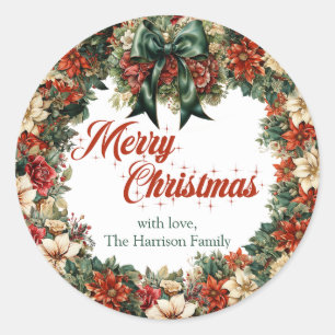 Sticker Rond Ruban vert de la forêt de couronnes lavées et or l