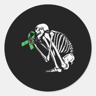 Sticker Rond Ruban Vert de la Santé Mentale Squelette Sensibili