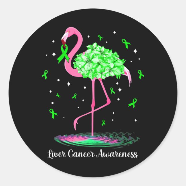 Sticker Rond Ruban vert Flamant rose pour la sensibilisation au (Devant)