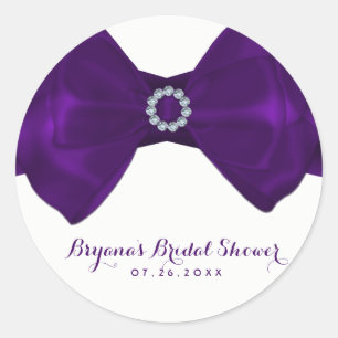 Sticker Rond Ruban Violet & Diamants Bling Élégant Chic Favor