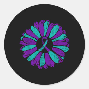 Sticker Rond Ruban Violet Sarcelle de Sensibilisation à la Prév