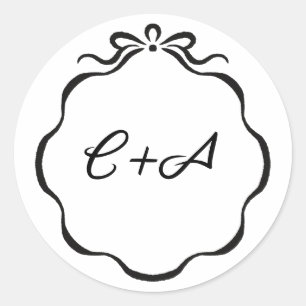 Sticker Rond Rubans encastrés et Initiales de la cale Mariage