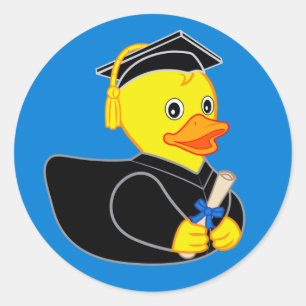 Sticker Rond Rubber Ducky Graduation ! Arrière - plan bleu