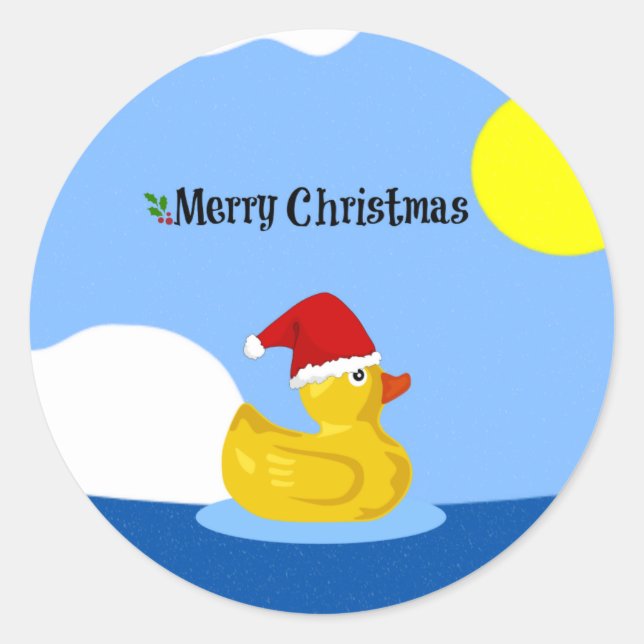 Sticker Rond Rubber Ducky nage de Noël (Devant)
