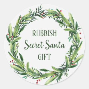 Sticker Rond Rubbish Secret Père Noël Cadeau Floral Wreath Funn