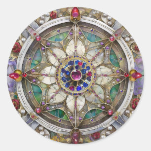 Sticker Rond Ruby, Amethyst, Sapphire et Pearl Mandala