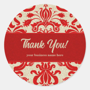 Sticker Rond Ruby Red et Taupe Damask Parfait pour les affaires