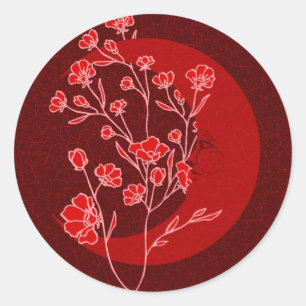 Sticker Rond Ruby vintage Rouge Art Nouveau Lune & Fleurs