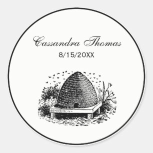 Sticker Rond Ruche et Abeilles #1 Heraldique Vintage