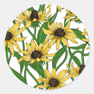 Sticker Rond Rudbekia jaune sur blanc