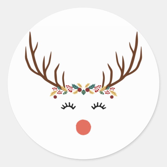 Sticker Rond Rudolph avec couronne de fleurs (Devant)