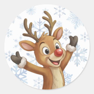 Sticker Rond Rudolph avec flocons de neige bleus