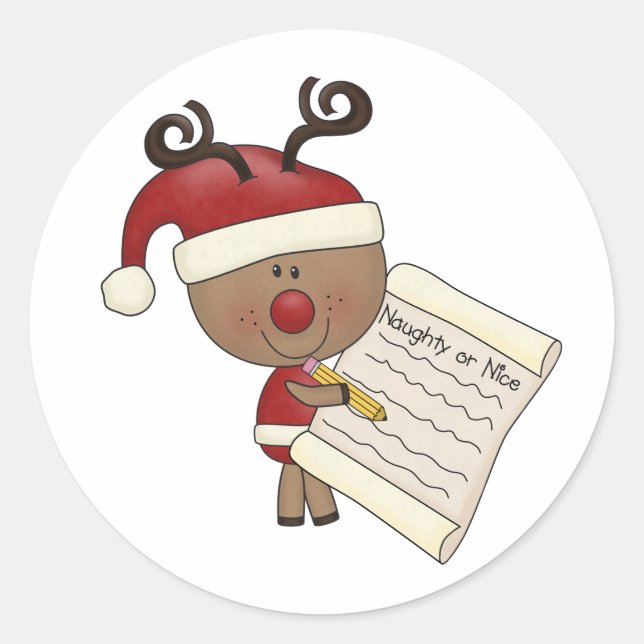 Sticker Rond Rudy Reindeer Naughty ou Nic (Devant)