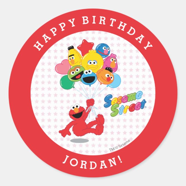 Sticker Rond Rue Sésame | Elmo et Pals - Ballons d'anniversaire (Devant)