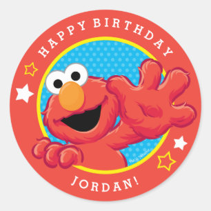 Sticker Rond Rue Sésame   Elmo - Polka Dot & Stars Anniversaire