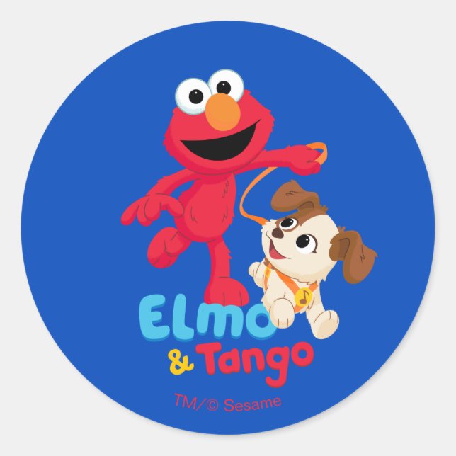 Sticker Rond Rue Sésame | Elmo & Tango en course (Devant)