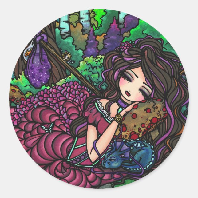 Sticker Rond "Runaway Princess" Fairy Dragon Imaginaire Forest  (Devant)