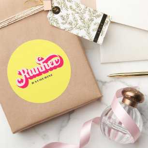 Sticker Rond Runher Runher Runher Pink Bold Retro Font Motivati