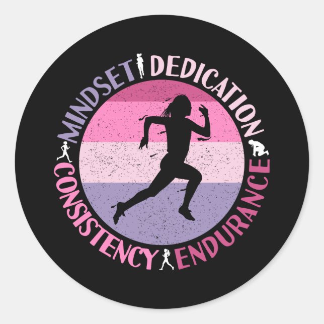 Sticker Rond Running Mindset - Citation d'endurance de la fille (Devant)