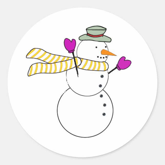 Sticker Rond Running Snowman avec Écarf dans le vent (Devant)