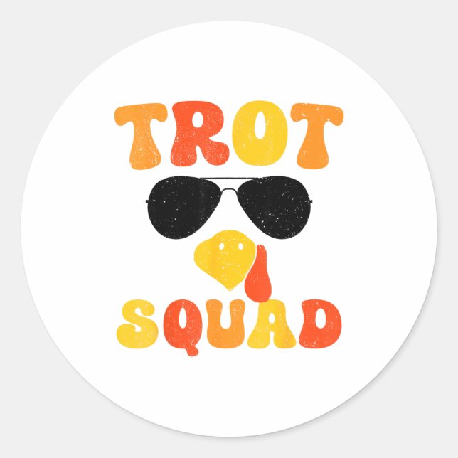 Sticker Rond Running Turkey Sungles Trot Squad Thanksgiving  (Devant)