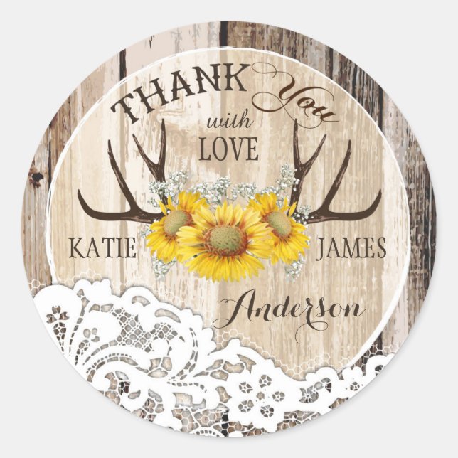 Sticker Rond Russe Antlers dentelle tournesol Boho Mariage (Devant)