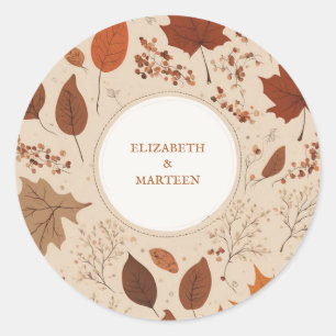 Sticker Rond Russe Beige Brown Érable Feuille Mariage d'automne
