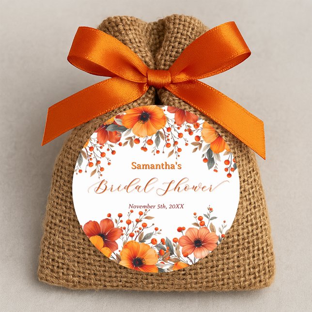 Sticker Rond Russe Boho Fall Orange Blossoms Fête des mariées (Créateur téléchargé)