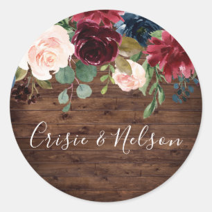 Sticker Rond Russe Bourgogne Floral Mariage