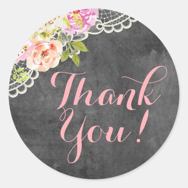 Sticker Rond Russe Chalkboard Ferme Rose dentelle Merci (Devant)