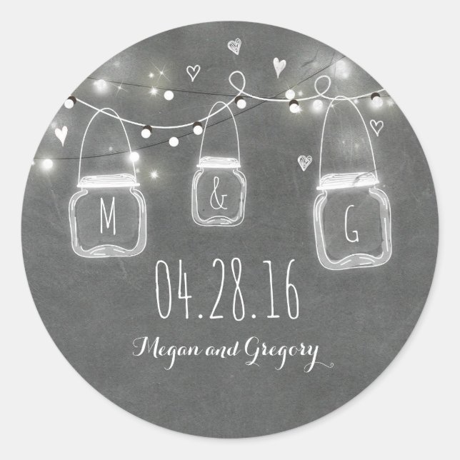 Sticker Rond Russe Chalkboard Mason Jar Mariage (Devant)