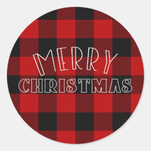 Sticker Rond Russe Joyeux Noël Rouge Plaid Type de vacances