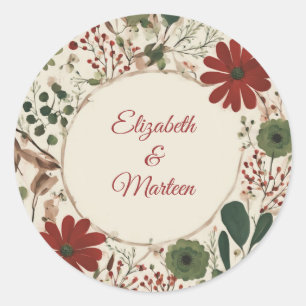 Sticker Rond Russe Sage Vert & Bourgogne Rouge Floral Automne